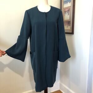 Bagatelle‎ Heritage Longline Overcoat Teal Blue Bell Sleeves Quiet Luxury Medium